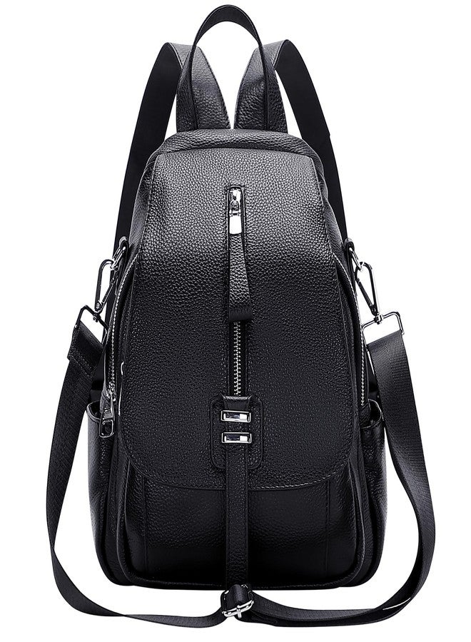 ALTOSY Genuine Leather Backpack Purse for Women Convertible Shoulder Bag with Buckle Flap (S85 Black) - Image 1