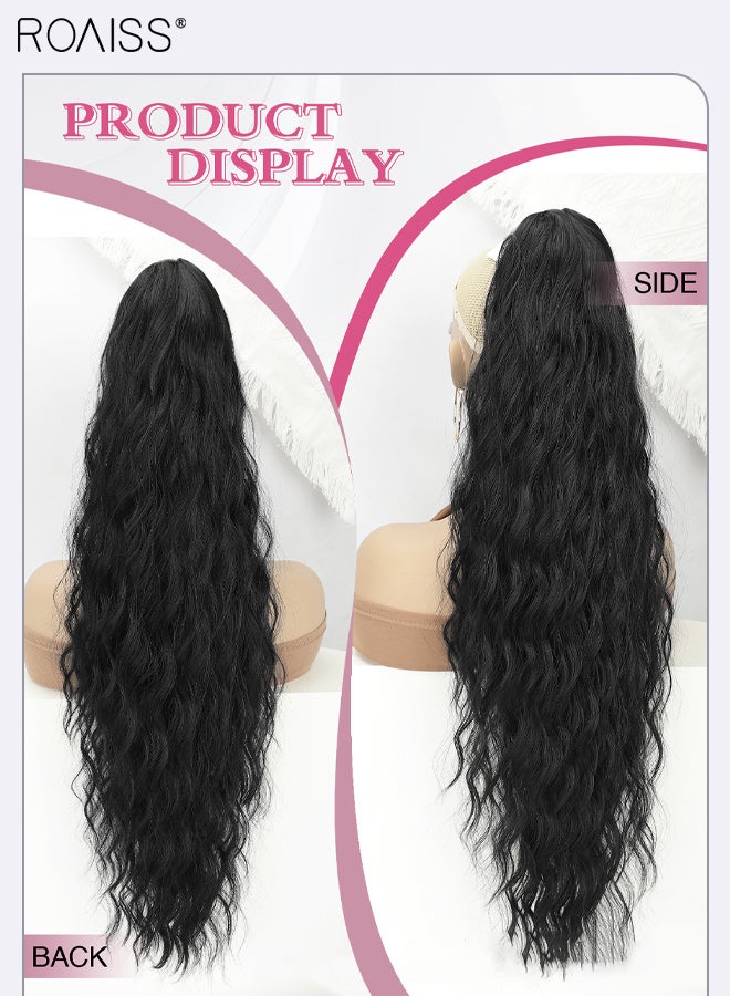 roaiss 30 Inch Ponytail Extension Synthetic Curly Pony Tail for Daily Party Use Long Curly Wavy Hair Ponytail Extension Claw Jaw Clip Natural Ponytail Wig with Drawstring for Women - Image 5