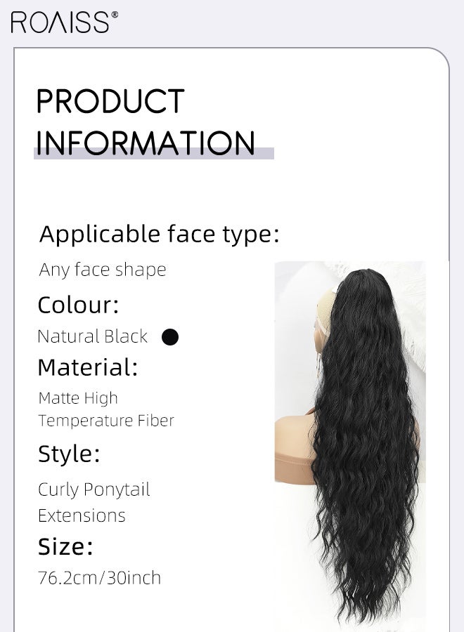 roaiss 30 Inch Ponytail Extension Synthetic Curly Pony Tail for Daily Party Use Long Curly Wavy Hair Ponytail Extension Claw Jaw Clip Natural Ponytail Wig with Drawstring for Women - Image 3