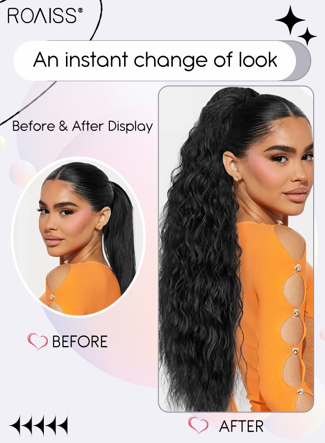 roaiss 30 Inch Ponytail Extension Synthetic Curly Pony Tail for Daily Party Use Long Curly Wavy Hair Ponytail Extension Claw Jaw Clip Natural Ponytail Wig with Drawstring for Women - Image 4