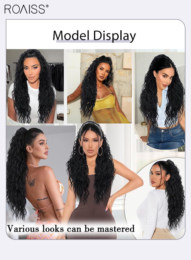 roaiss 30 Inch Ponytail Extension Synthetic Curly Pony Tail for Daily Party Use Long Curly Wavy Hair Ponytail Extension Claw Jaw Clip Natural Ponytail Wig with Drawstring for Women - Image 2