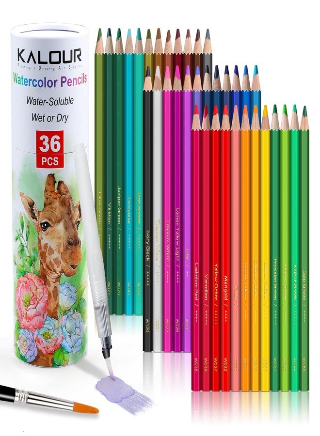 KALOUR Watercolor Pencils with Brush, 36 Colors, Blendable Wet or Dry, Ideal for Coloring Books and Art - Image 1