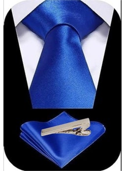 Tezzgelsin Men's Satin Tie Handkerchief and Silver Steel Tie Clip Set  - Image 1
