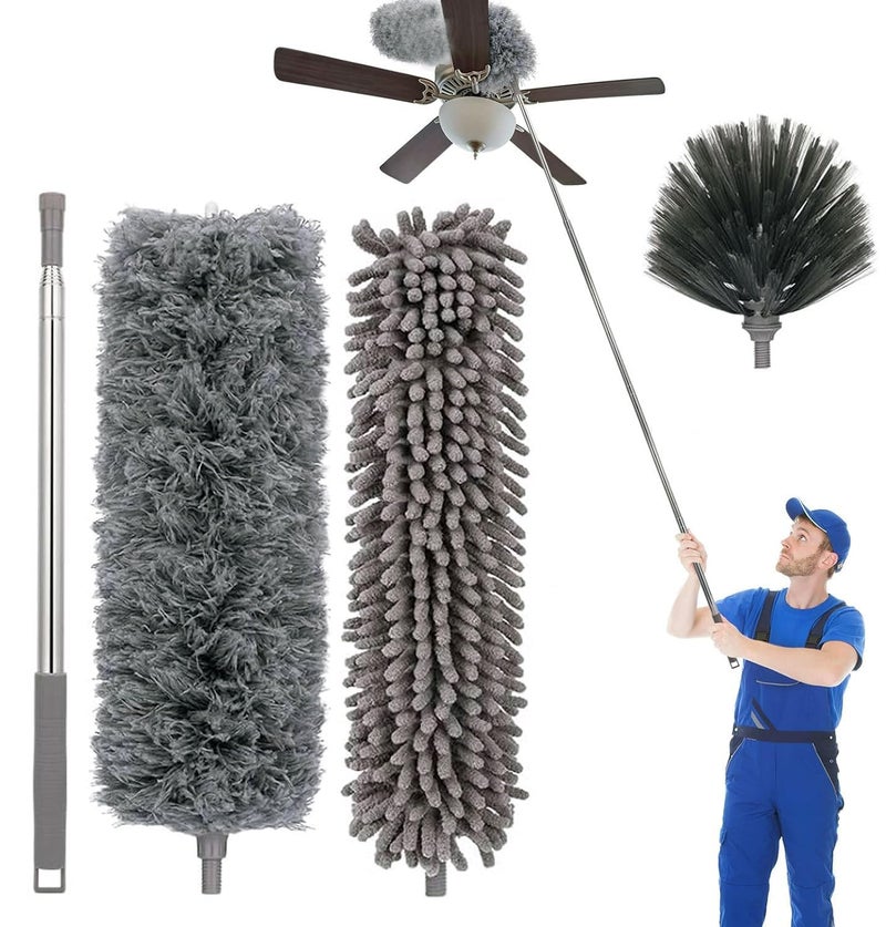 AAOVEFOX 3 in 1 Microfiber Feather Extendable Bendable Duster for Home Cleaning with 100 inches Expandable Pole Handle Washable Duster for High Ceiling Fans Window Blinds Furniture - Image 5