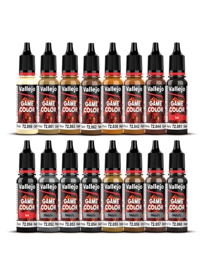 Vallejo فالليخو - مجموعة ألوان الألعاب للجلد والمعادن | مجموعة لشخصيات الفانتازيا والحرب | 16 زجاجة × 18 مل (0.60 أونصة سائلة) - Image 2