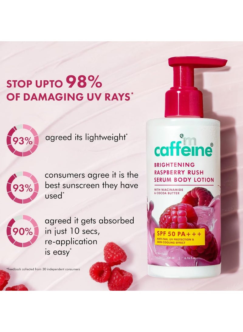 إم كافيين لوشن واقي من أشعة الشمس للجسم بعامل حماية من الشمس SPF 50 PA+++ ++ للجسم | لوشن فوري لتبريد الجسم وإزالة السمرة مع توت العليق الغني بفيتامين C والنياسيناميد | خفيف الوزن وغير لاصق للحماية من الشمس - 200 مل - Image 4
