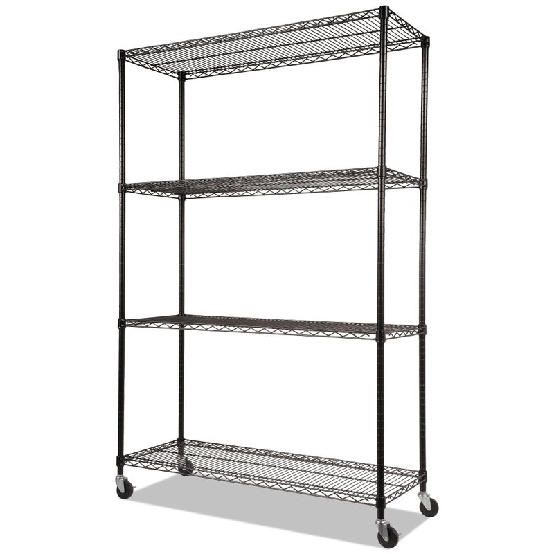 Alera Alera ALE Complete Wire Shelving Unit wCaster FourShelf 48 x 18 x 72 Black 