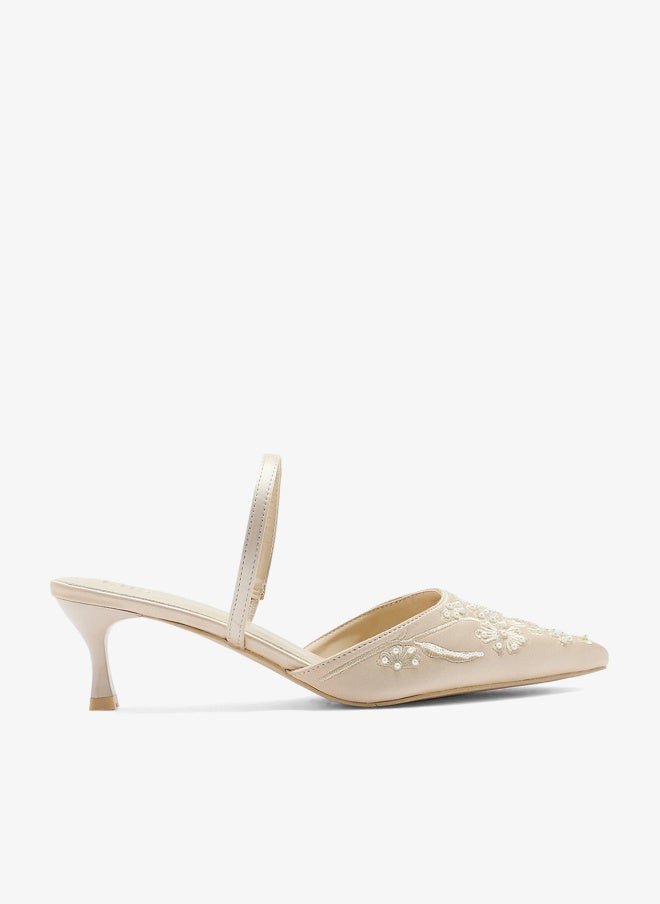 Ella Limited Edition Floral Embroidered Pearl Detail Pointy Backstrappump - Image 1