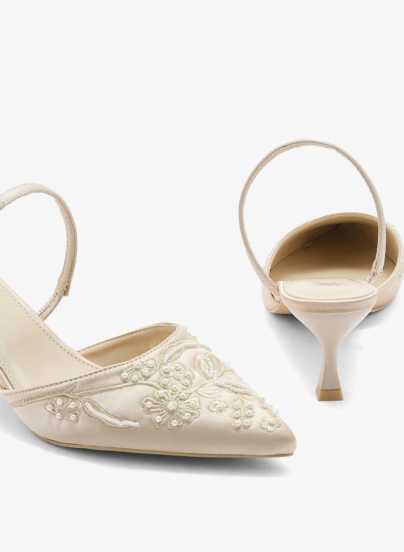 Ella Limited Edition Floral Embroidered Pearl Detail Pointy Backstrappump - Image 4