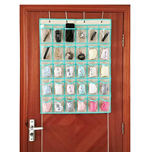 ANIZER Classroom Pocket Chart for Phone Calculator Holder Over The Door Hanging Closet Jewelry Organizer with 30 Clear Pockets (BEIGE) - Image 3