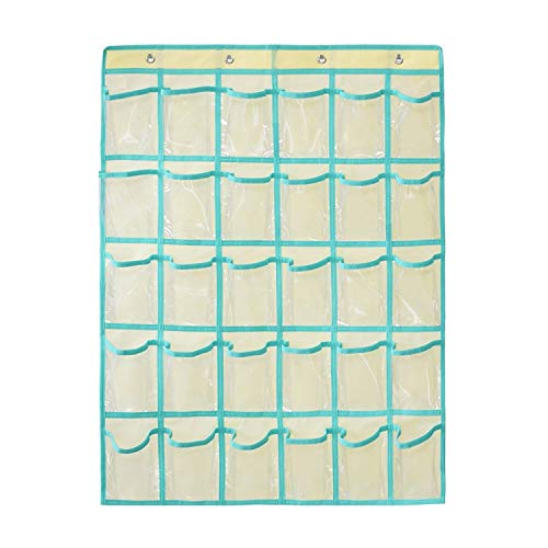 ANIZER Classroom Pocket Chart for Phone Calculator Holder Over The Door Hanging Closet Jewelry Organizer with 30 Clear Pockets (BEIGE) - Image 1