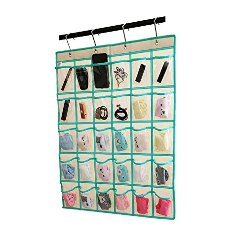 ANIZER Classroom Pocket Chart for Phone Calculator Holder Over The Door Hanging Closet Jewelry Organizer with 30 Clear Pockets (BEIGE) - Image 2
