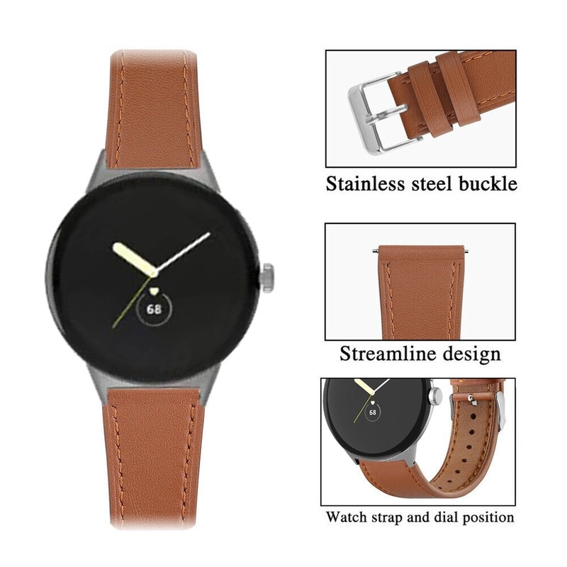 erorex For Google Pixel Watch 3 45Mm Round Tail Genuine Leather Watch Band(Brown) - Image 2