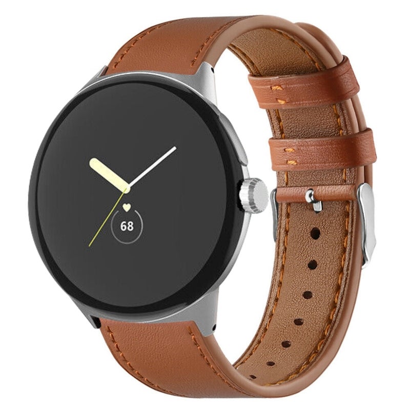 erorex For Google Pixel Watch 3 45Mm Round Tail Genuine Leather Watch Band(Brown) - Image 1