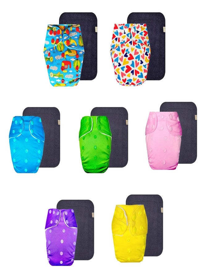 Dumbledo Premium Cloth Diaper with Gray Insert (Pack of 7) | Soft & Gentle | 6-Layer Absorbent Pad | Adjustable Snaps | Ideal for Toddlers | 3 Months - 3 Years | Unisex Baby - Image 1