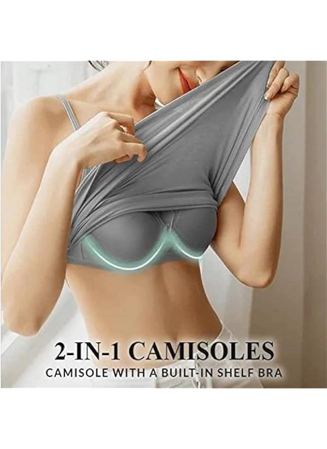 Generic - Tank Tops with Built-in Bra,Womens Adjustable Strap Stretch Cotton Camisole with Built-in Padded Shelf Bra (3XL, Dark Grey) - Image 1