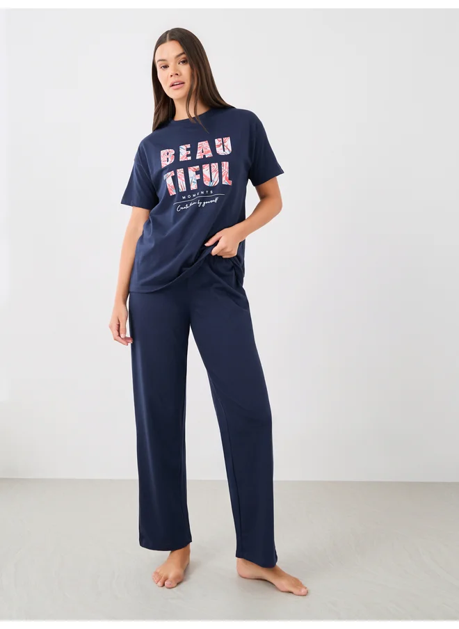 ستايلي Styli Unwind Graphic print Dropped Shoulder T-Shirt and Pyjama Set