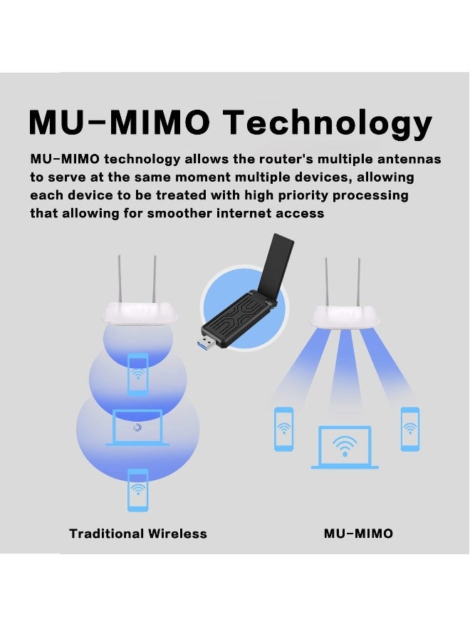 Generic USB WiFi Adapter, for Desktop PC WiFi Adapter, Wireless USB Network Adapter, AC1300Mbps Long Range, Dual-Band 5dBi High Gain Antenna, USB3.0, 2.4GHz/5GHz, Windows7-11/XP, Mac OS 10.9-10.15  - Image 1