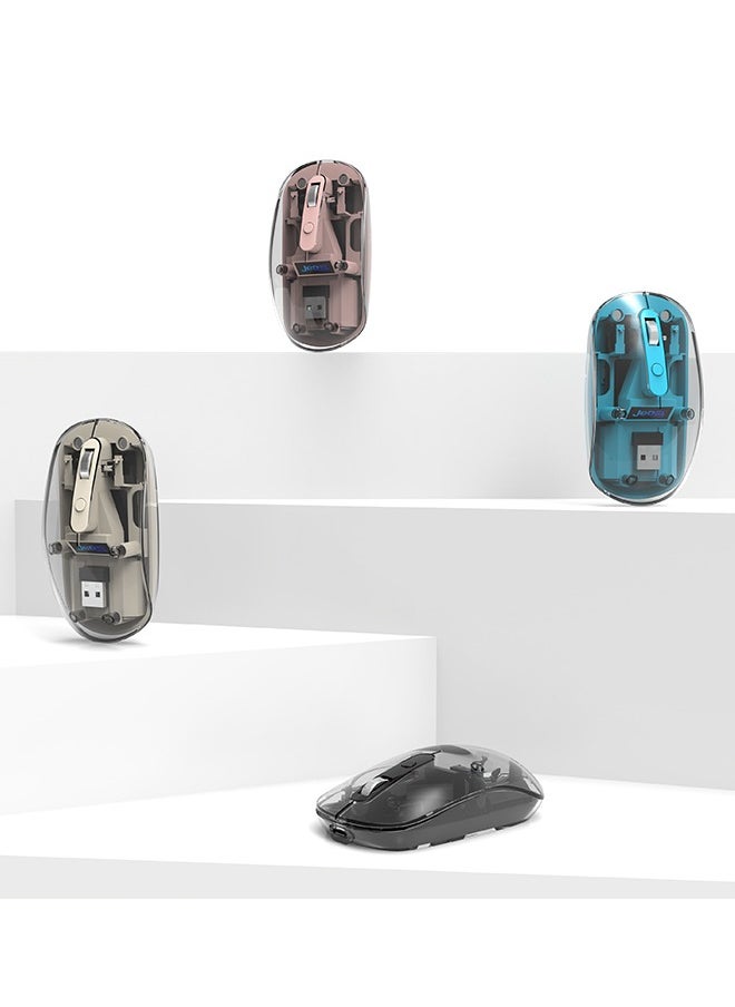 WD131P-BK Wireless Bluetooth Gaming Mouse for Windows, Mac, IOS, Android, Slim Transparent Dual Mode (Bluetooth 5.1 + USB 2.4Ghz) Mouse with USB Receiver, 800/1200/1600 DPI, Black