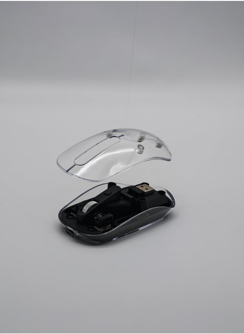 WD131P-BK Wireless Bluetooth Gaming Mouse for Windows, Mac, IOS, Android, Slim Transparent Dual Mode (Bluetooth 5.1 + USB 2.4Ghz) Mouse with USB Receiver, 800/1200/1600 DPI, Black