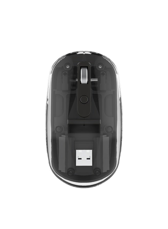 Wireless Bluetooth Gaming Mouse for Windows, Mac, IOS, Android, Slim Transparent Dual Mode (Bluetooth 5.1 + USB 2.4Ghz) Mouse with USB Receiver, 800/1200/1600 DPI, Black