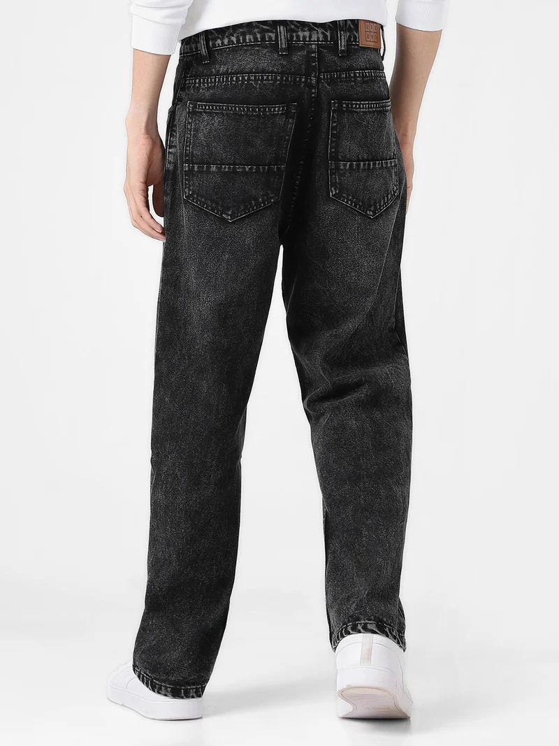 Urbano Fashion  Urbano Fashion Men's Black Loose Baggy Fit Washed Jeans Non-Stretchable for Men | Best Price UAE