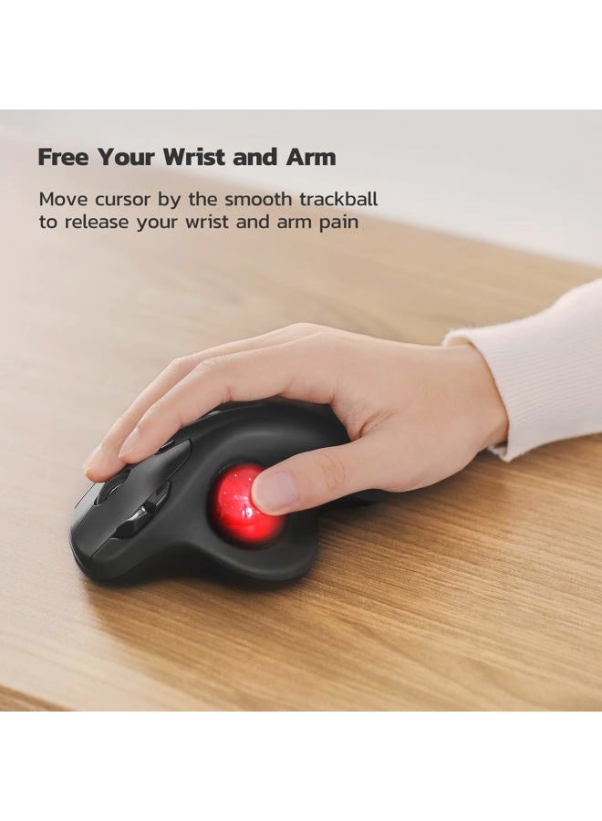 Nulea M501 Wireless Trackball Mouse, Ergonomic Rechargeable, Easy Thumb Control, Precise and Smooth Tracking, Connection for 3 Devices (Bluetooth or USB Receiver), Compatible for PC - Image 2