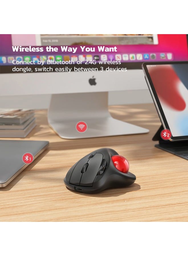 Nulea M501 Wireless Trackball Mouse, Ergonomic Rechargeable, Easy Thumb Control, Precise and Smooth Tracking, Connection for 3 Devices (Bluetooth or USB Receiver), Compatible for PC - Image 4