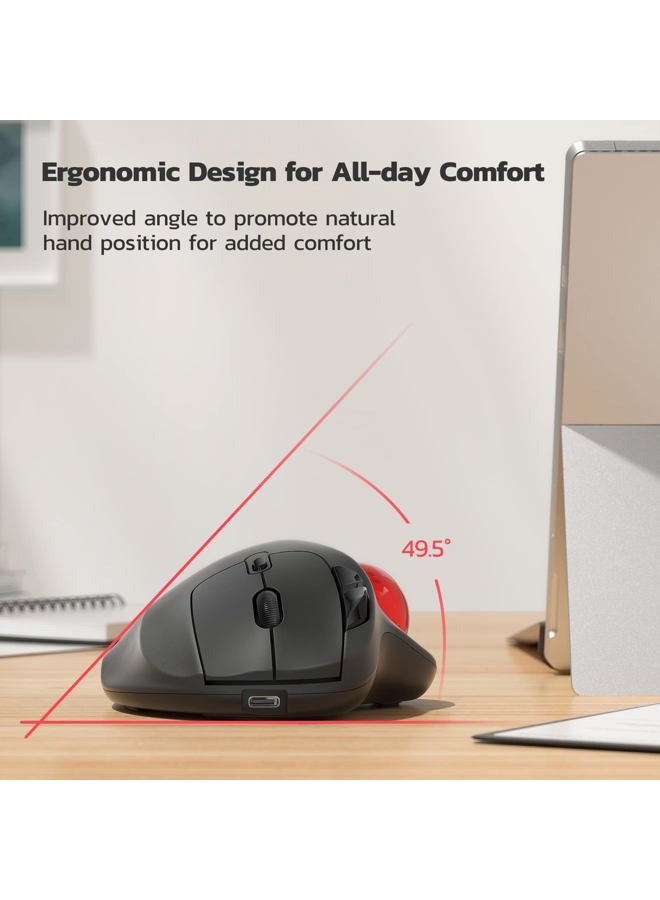 Nulea M501 Wireless Trackball Mouse, Ergonomic Rechargeable, Easy Thumb Control, Precise and Smooth Tracking, Connection for 3 Devices (Bluetooth or USB Receiver), Compatible for PC - Image 3