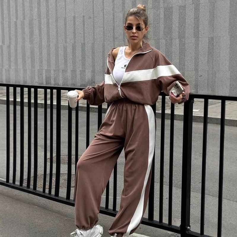 Fashion EU/US Tracksuit Set Casual Sportswear Zip-Up Jacket Long Pants Two-Piece Women - Image 4