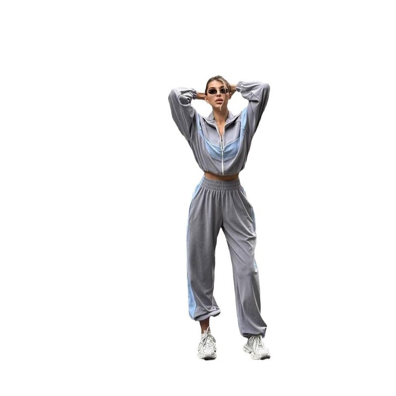 Fashion EU/US Tracksuit Set Casual Sportswear Zip-Up Jacket Long Pants Two-Piece Women - Image 5