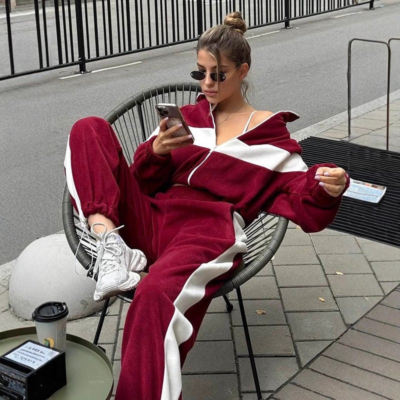 Fashion EU/US Tracksuit Set Casual Sportswear Zip-Up Jacket Long Pants Two-Piece Women - Image 2