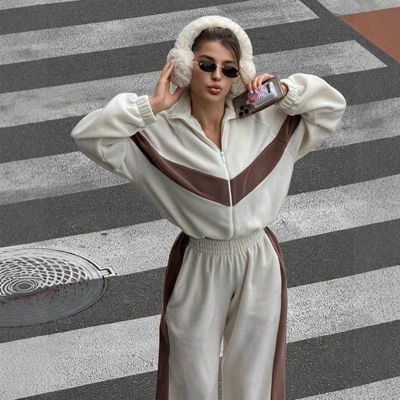 Fashion EU/US Tracksuit Set Casual Sportswear Zip-Up Jacket Long Pants Two-Piece Women - Image 1