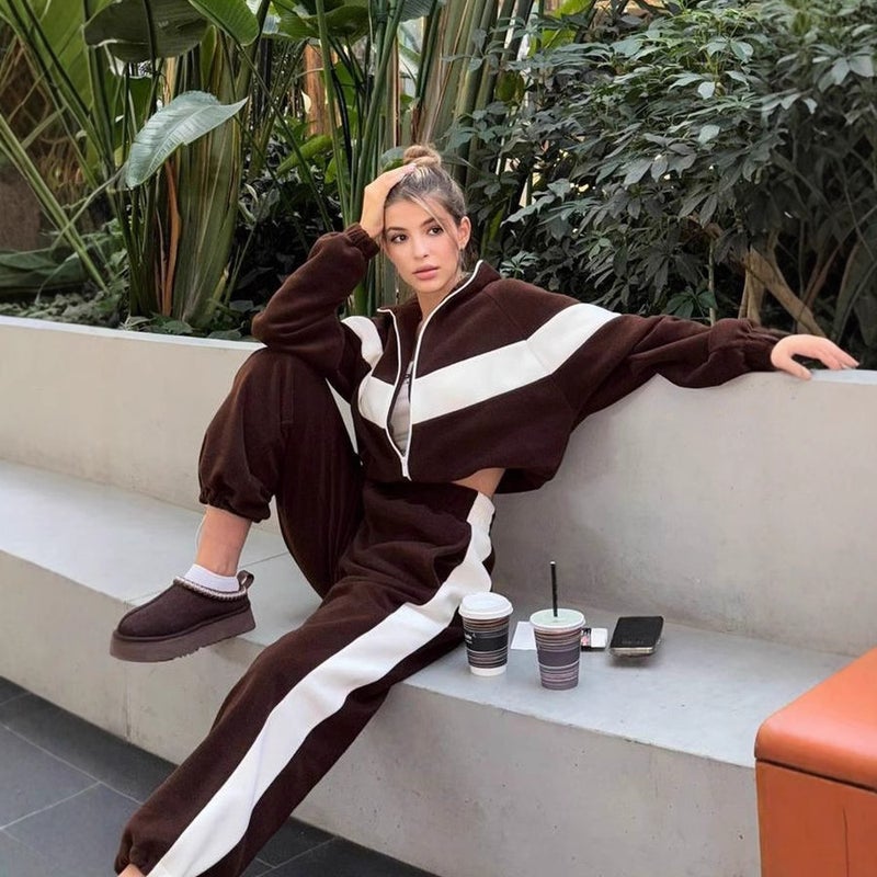 Fashion EU/US Tracksuit Set Casual Sportswear Zip-Up Jacket Long Pants Two-Piece Women - Image 3