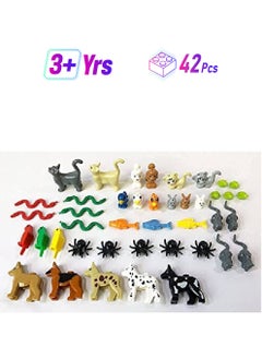 Brick Loot 42 Pieces Friend Animal Figures Toy Building Blocks Accessory Pet Pack Fits Lego Minifigures And 100% Compatible Includes Dogs Cats Fish Snakes Rabbits Birds Frogs Owls Spiders & Mice  - Image 1