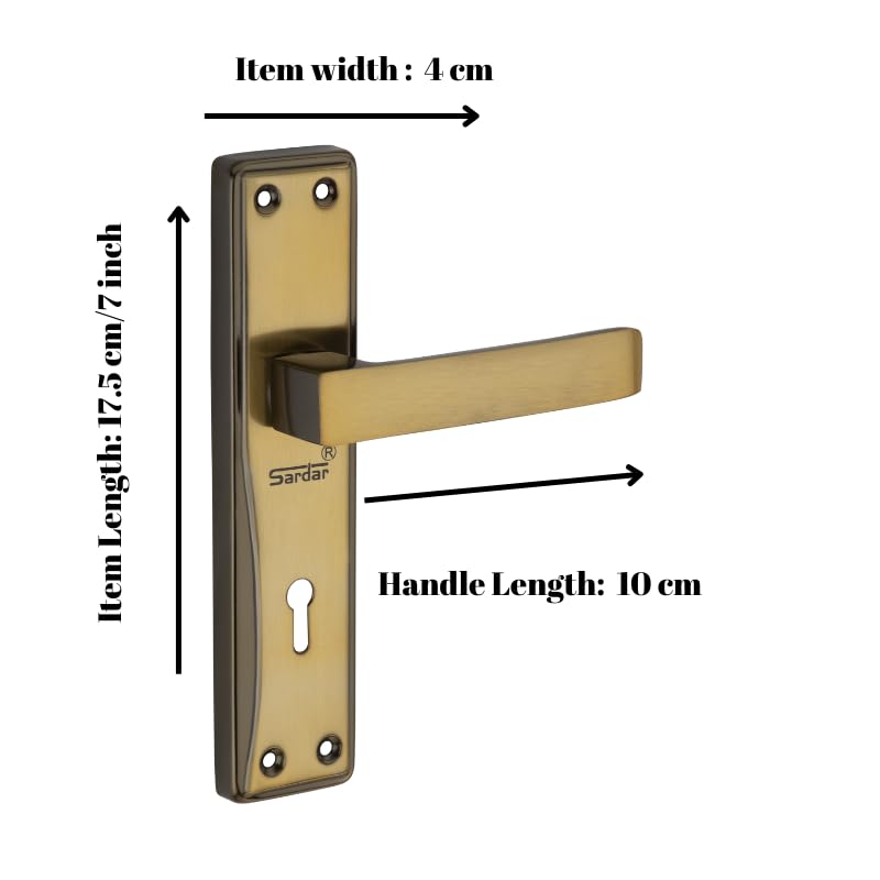 SARDAR Nexus 7 Inch Iron Handle Set|2 Keys | 6 Lever Single Turn Lock Set| Handle Set for Door, Bathroom, Bedroom, Living Room| (Black Gold) - Image 2