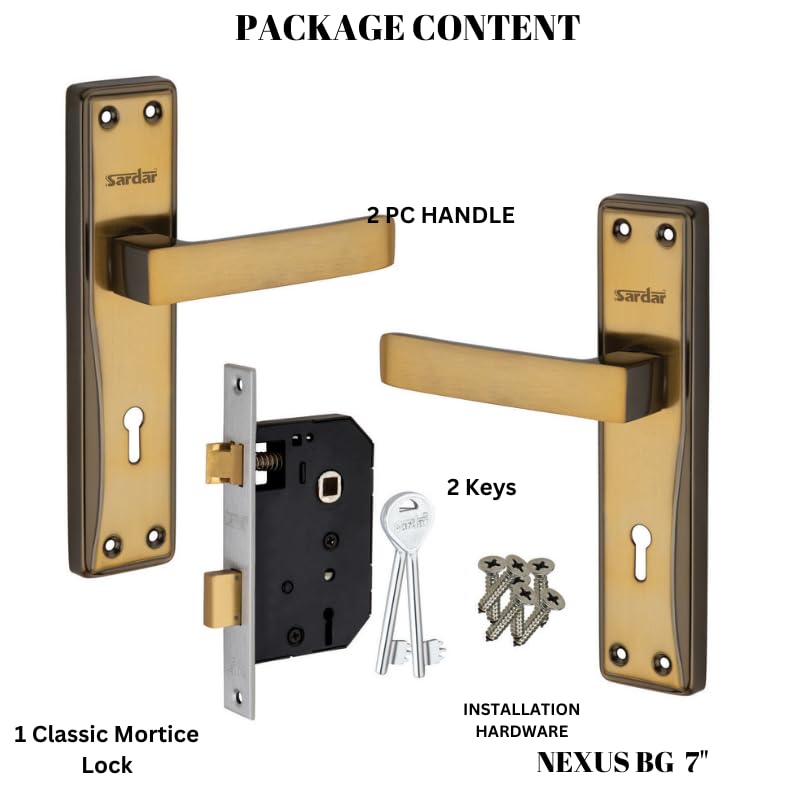 SARDAR Nexus 7 Inch Iron Handle Set|2 Keys | 6 Lever Single Turn Lock Set| Handle Set for Door, Bathroom, Bedroom, Living Room| (Black Gold) - Image 3