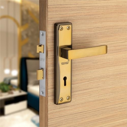SARDAR Nexus 7 Inch Iron Handle Set|2 Keys | 6 Lever Single Turn Lock Set| Handle Set for Door, Bathroom, Bedroom, Living Room| (Black Gold) - Image 1