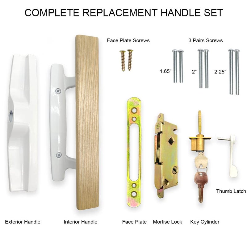 Allywasai Sliding Patio Door Handle Set With Mortise Lock  Key Cylinder And Face Plate  Wood Handle Lock Set Fits Door Thickness From 1-1/2"" To 1-3/4""  3-15/16"" Screw Hole Spacing  White - Image 2