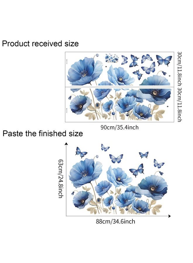 TUOKING Blue Flowers Wall Stickers Removable Butterfly Wall Murals Peel and Stick Wall Art Decal Home Decor for Kitchen,Bedroom,Living Room(fun-c13) - Image 2