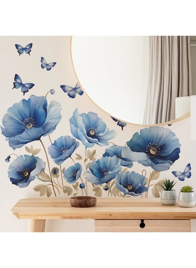 TUOKING Blue Flowers Wall Stickers Removable Butterfly Wall Murals Peel and Stick Wall Art Decal Home Decor for Kitchen,Bedroom,Living Room(fun-c13) - Image 3
