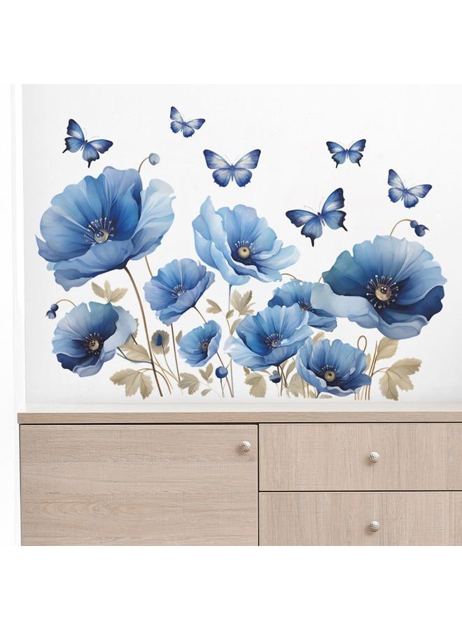 TUOKING Blue Flowers Wall Stickers Removable Butterfly Wall Murals Peel and Stick Wall Art Decal Home Decor for Kitchen,Bedroom,Living Room(fun-c13) - Image 5