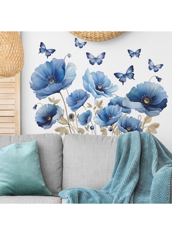 TUOKING Blue Flowers Wall Stickers Removable Butterfly Wall Murals Peel and Stick Wall Art Decal Home Decor for Kitchen,Bedroom,Living Room(fun-c13) - Image 4