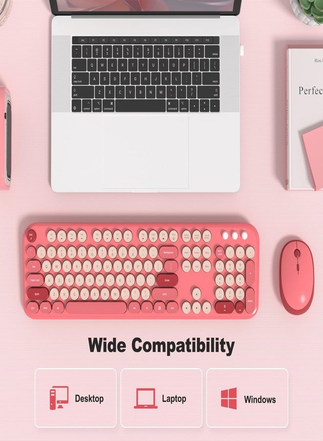 KNOWSQT Wireless Keyboard and Mouse Combo - Lovely Red Rainbow Full-Sized Typewriter Colorful Keyboards, Round Keycap USB Plug Play Retro Cute Keyboards for Windows, Laptop, PC, Desktop, Computer - Image 5