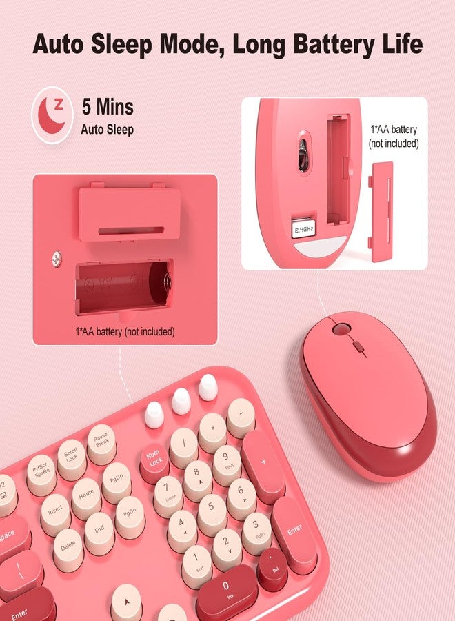 KNOWSQT Wireless Keyboard and Mouse Combo - Lovely Red Rainbow Full-Sized Typewriter Colorful Keyboards, Round Keycap USB Plug Play Retro Cute Keyboards for Windows, Laptop, PC, Desktop, Computer - Image 3