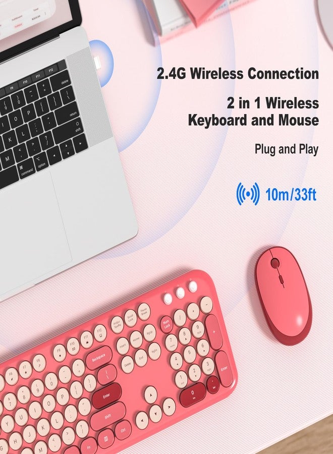 KNOWSQT Wireless Keyboard and Mouse Combo - Lovely Red Rainbow Full-Sized Typewriter Colorful Keyboards, Round Keycap USB Plug Play Retro Cute Keyboards for Windows, Laptop, PC, Desktop, Computer - Image 2