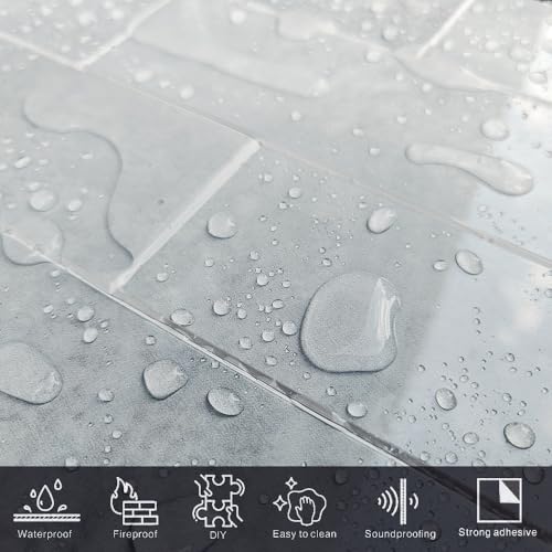 COLAMO Luxury 22PCS Grey Peel and Stick Backsplash Tile, Glossy Tiles Stick On Backsplash for Kitchen, Self Adhesive Brick Tiles for Bedroom, Bathroom, Fireplace, Accent Wall - Image 4