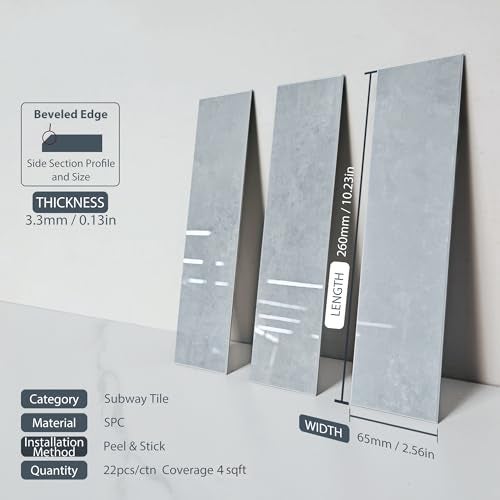 COLAMO Luxury 22PCS Grey Peel and Stick Backsplash Tile, Glossy Tiles Stick On Backsplash for Kitchen, Self Adhesive Brick Tiles for Bedroom, Bathroom, Fireplace, Accent Wall - Image 2
