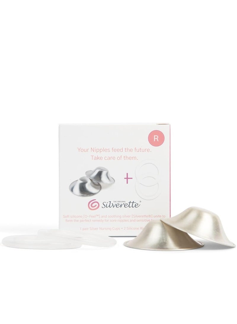 Silverette - SILVERETTE The Original Silver Nursing Cups, Nipple Covers for Breastfeeding with O-Feel Silicone Rings - Image 1