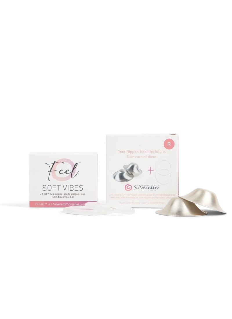 Silverette - SILVERETTE The Original Silver Nursing Cups, Nipple Covers for Breastfeeding with O-Feel Silicone Rings - Image 1